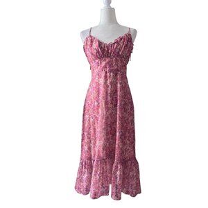 Hello Molly Kaitlyn Midi Dress Floral Pink Chiffon SZ 6